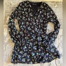 Zara Floral Long Sleeve Wrap Dress Size Small