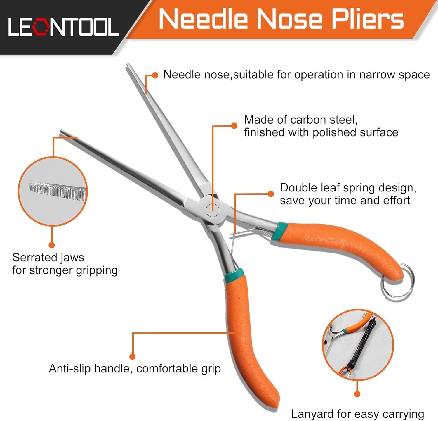 Long Reach Needle Nose Pliers 7" Thin Extra 7", Green & Orange 