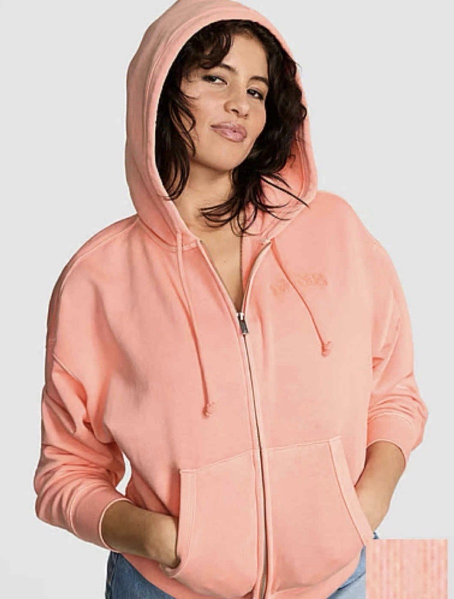 PINK Victoria's Secret Full Zip Hoodie XL Orange Fleece Cotton