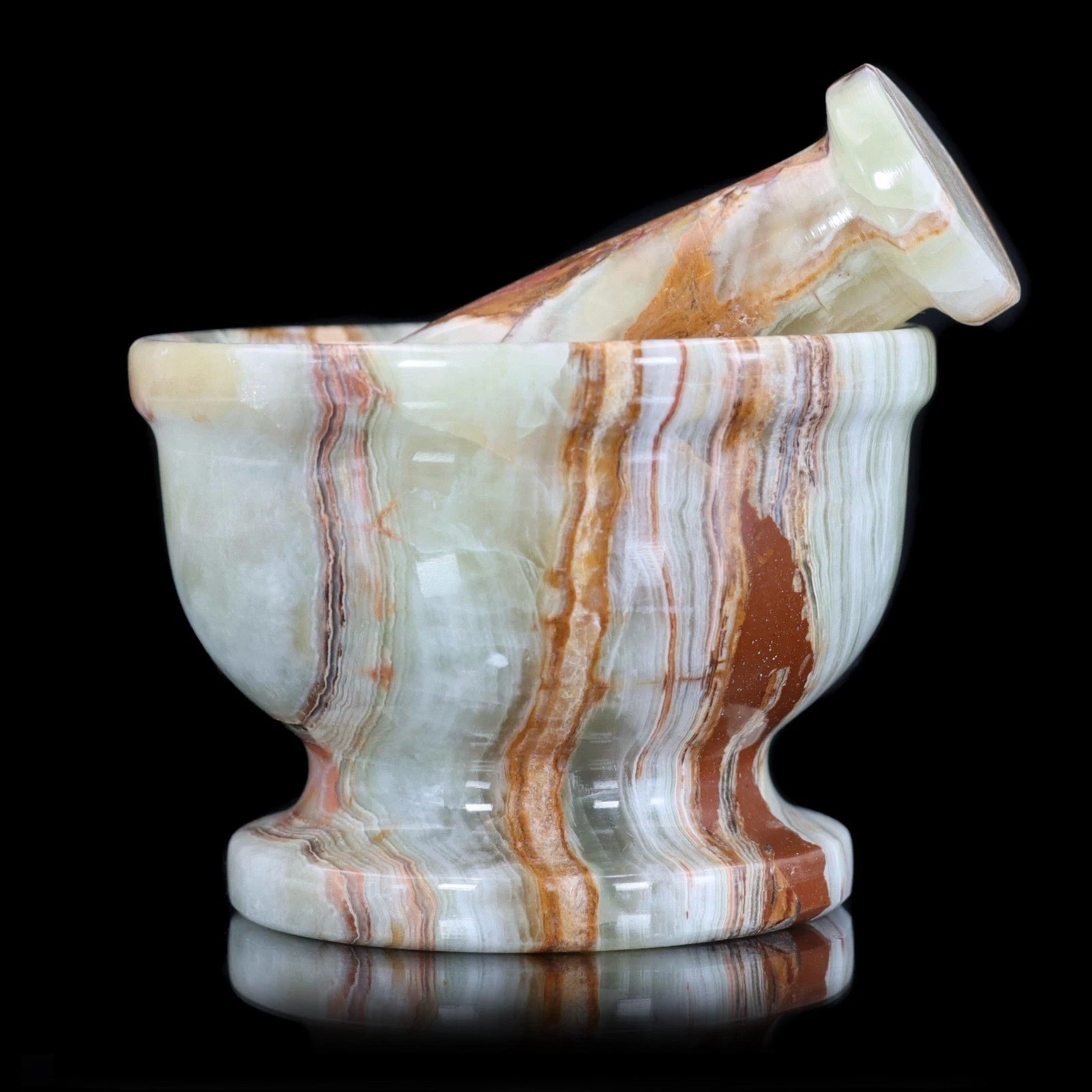 Mortar and Pestle Green Onyx Stone Marble Natural Home Kitchen Decor 4" x 3"