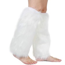 Faux Fur Wrist Cuffs Arm Leg Warmers Winter Boot Cuffs Warm White 15.7 Inch