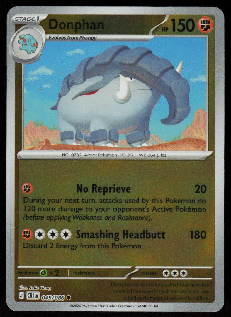 Donphan 045/086 Common Chaos Rising Pokemon Reverse Holo Near Mint