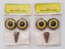 2 Sets Vtg Fibre Craft 1970s Plastic Owl Face - Eyes  Beak Macrame Beads