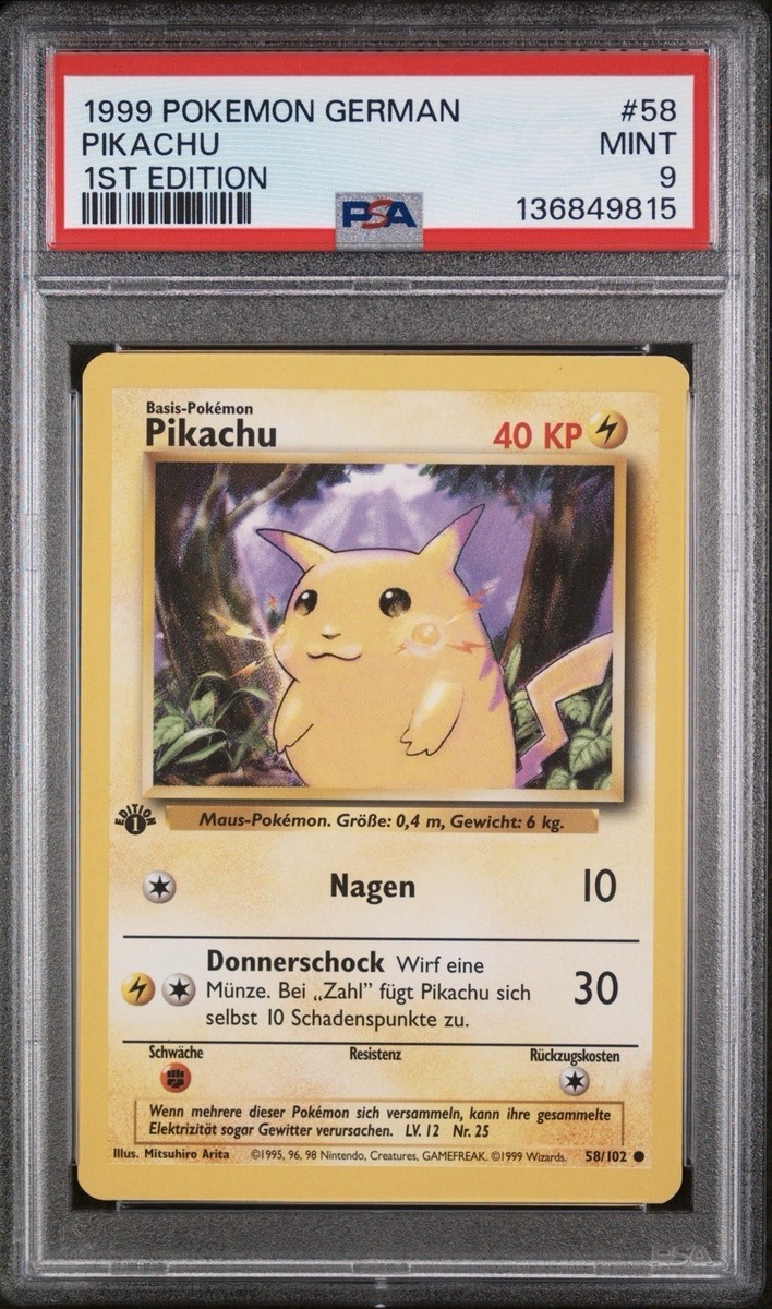 1999 Pokemon GERMAN 1st Edition Base Set Pikachu 58/102 PSA 9 MINT
