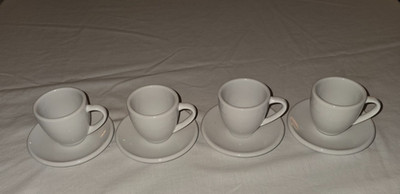 4pc Set Konitz Coffee Bar Espresso Cups and Saucers, 2-Ounce, White