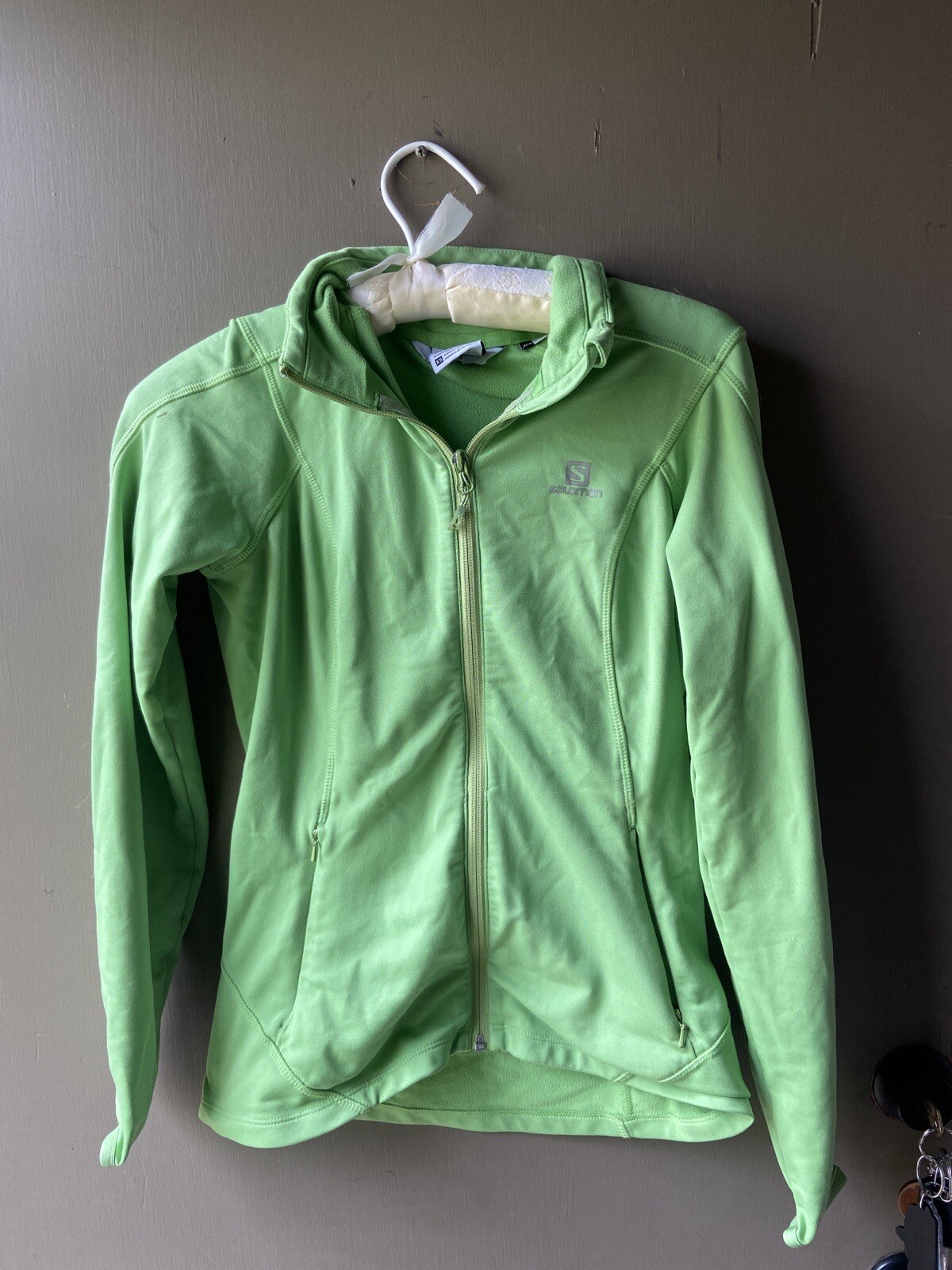 Giacca da corsa Salomon leggera poliestere verde chiaro XS allenamento atletico