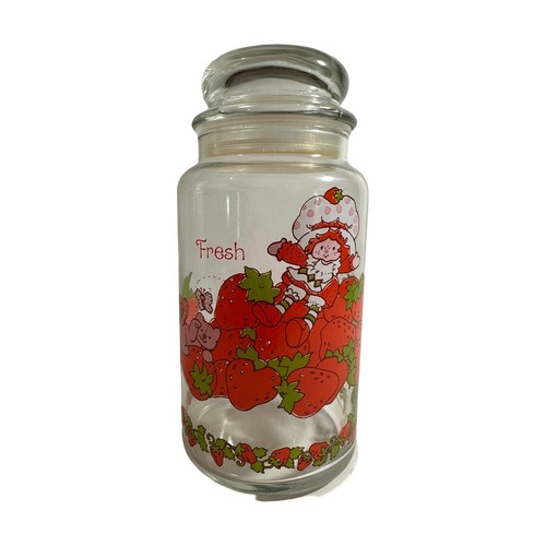 STRAWBERRY SHORTCAKE FRESH 1980 Glass STORAGE JAR American Greetings w/ LID cute - Picture 6 of 11