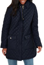 New Womens Joules Avenmore Full Zip Navy Quited Coat Jacket Parka 6 / M