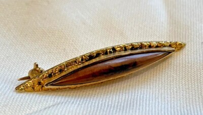 Vtg 14K Yellow Gold Native Gold Nuggets Brooch 2.73g Jewelry Brown Stone *READ*
