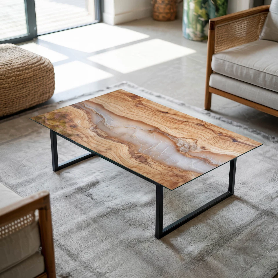 Tischplatte Rechteckig ESG Gehärtet Glas Für Esstisch Naturholz mit Harz 120x80 - Bild 2 von 4