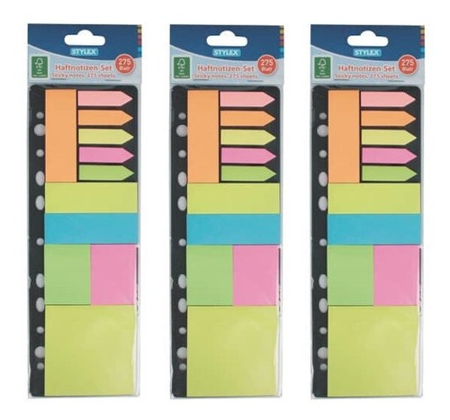3x STYLEX Haftnotizblock Pagemarker Notiz Set 11-teilig à 25 Blatt für A4 Ordner