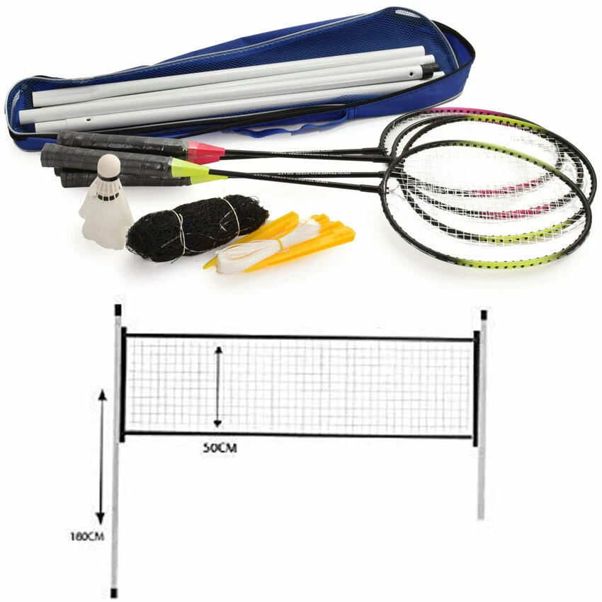 Professional Badminton Set 4 Player Racket Shuttlecock Poles Net Bag Garden  Game