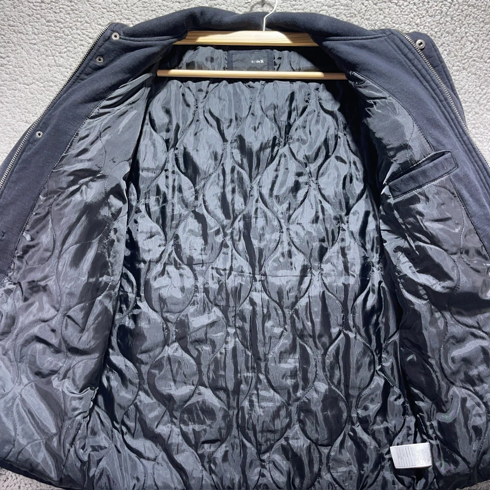 Hurley Size Large Black Jacket 100% Cotton Full Button Zip Front Utility Coat - Image 3 of 4