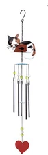 Calico Cat Wind Chime w/heart By Sunset Vista Metal 32” Metal Garden Decor
