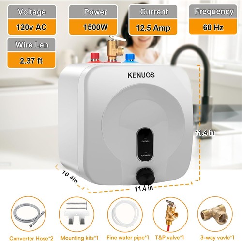 2,5 Gallonen Mini Tank Warmwasserbereiter, Unter der Spüle Instant Warmwasser, 1500 W 120 V klein - Bild 3 von 8