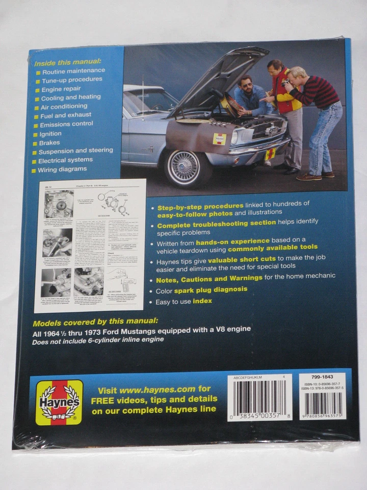 Ford Mustang Haynes Manual 1964 - 1973 1965 1966 1967 1968 1969 1970 1971 1972 - Image 2 of 2