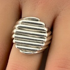 Signed Vintage 925 Sterling Silver Cute Ribbed Dome Ring Sz 9 13.3g 