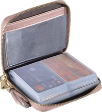 Easyoulife Womens Credit Card Holder Wallet Zip Leather Card Case RFID Blocking