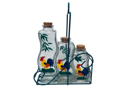 Unbranded 3-Lot Matching S Shaped Hand Painted Rooster Corked Storage Glass Jars