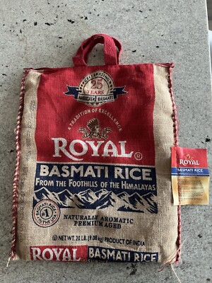 Authentic Royal Bundle of 2 Long Grain Indian Sack Basmati Rice 20 lb Tote Bag