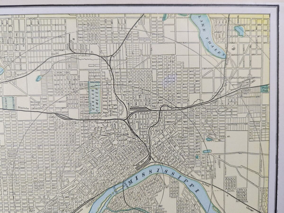 1899 Minneapolis, St Paul, Minnesota, United States, Antique Baedeker Map,  Print