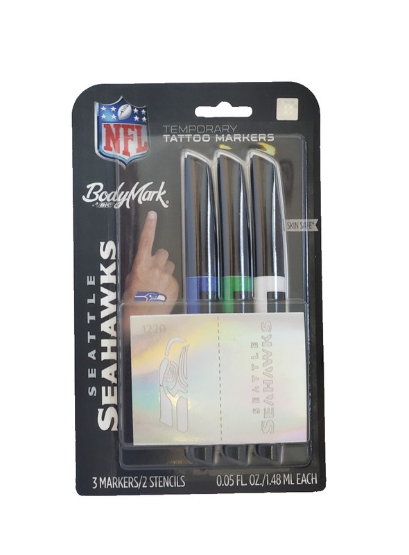 BIC BodyMark Temporary Tattoo Art Markers NFL Seahawks, Skin Safe 3 Markers
