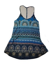 Farm Rio Blue Patterned Mini Strappy Sun Dress Women's Small 100% Viscose Boho