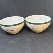 2 Vintage Excellent Pottery Barn Bistro Green Band  Rimmed Cereal Soup Bowl