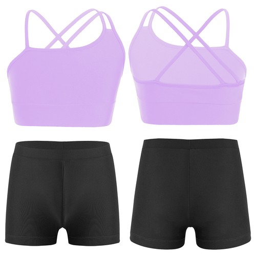 Girls Swimwear Summer Shorts Asymmetrical Dance 2 Pieces Crop Top Holiday Beach - Picture 51 of 70