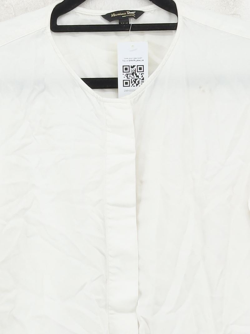 Camicia donna Massimo Dutti UK 12 bianca 100% altra manica lunga girocollo basic