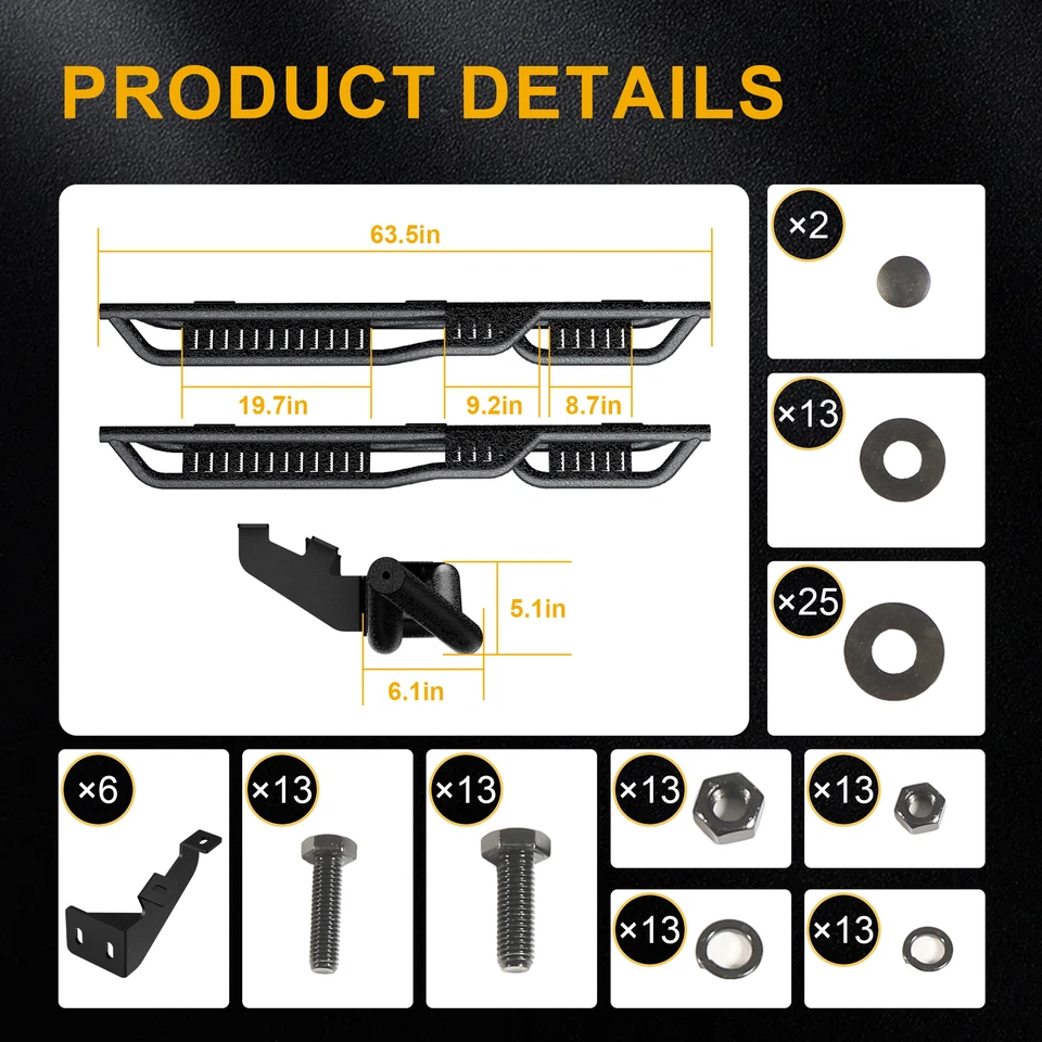 Running Boards Step Bars Compatible with 2007-2014 Toyota FJ Cruiser Black Foto 4 de 4
