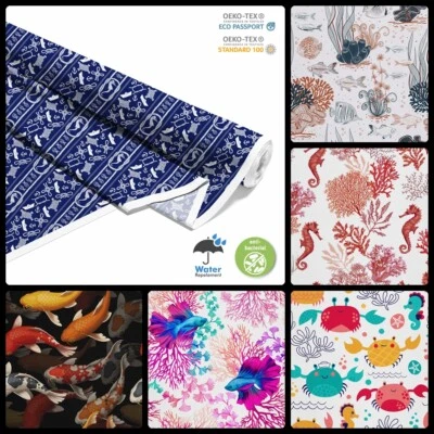 STOFFSHOP OXFORD Bedruckt Polyester Stoff Wasserdicht Meterware Outdoorstoff - Fisch