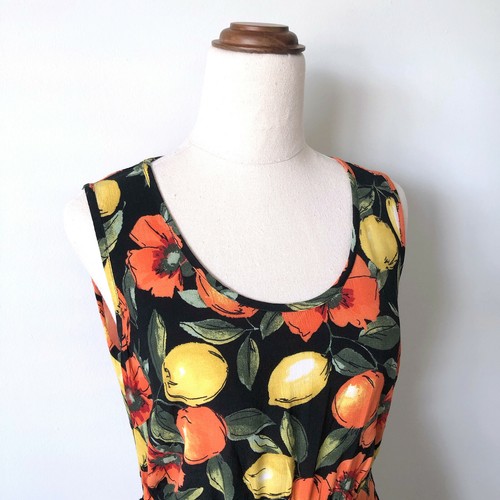 Wallis Dress Size 8 Orange Black Colourful Citrus Fruit Floral Sleeveless Summer - Foto 3 di 10