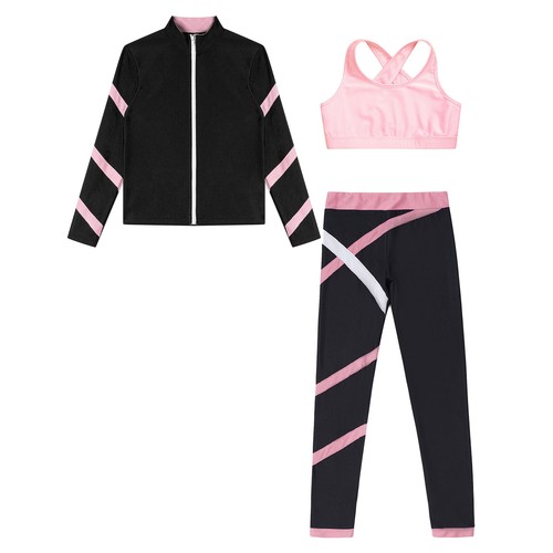 Child Girls Outfit 3Pcs Tracksuits Stripe Set Pants Vest Long Sleeve Leggings - Picture 32 of 47