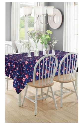 Patriotic Tablecloth 60 x 84 OVAL Red White Blue Star Fireworks Stripe Fabric - Picture 5 of 7