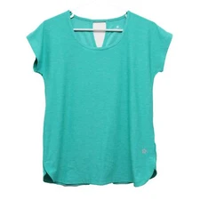 Tuff Athletics Women's Short Sleeve Keyhole Tee/Yoga shirt, Spectra Green, Small