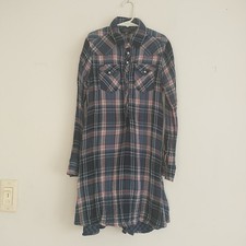 Polo Ralph Lauren Girls Dress 10 Blue Plaid Pearl Snap Flannel Pocket Western