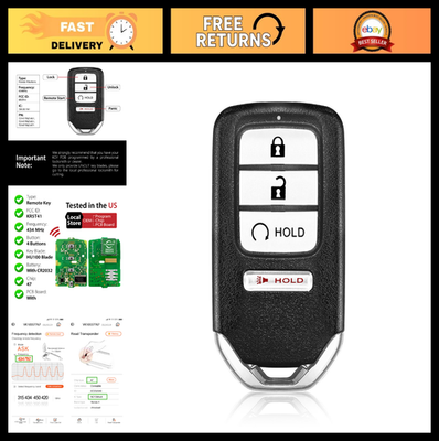 #ad Replacement Key Fob Remote for Honda Ridgeline 2017 2024 4 Buttons 434MHz $83.99