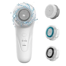 Facial Cleansing Brush, Sonic Facial Brush with 3 Brush Heads for Daily Skin Car
