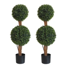 Lifelike Indoor&Outdoor use 3Ft Boxwood Double Topiary Trees Faux Topiary Tre...
