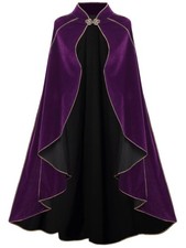 GRAJTCIN Women's Medieval Cloak Stand Collar Deluxe Velvet Gold Trim Renaissa...