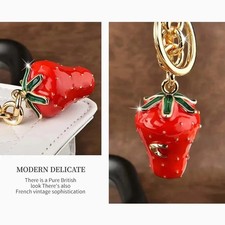 Cute Strawberry Bag Charm Keychain Resin and Metal Brass Car Keychain Ornament