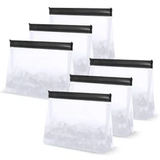 6 Pack Reusable Ice Storage Bags, 10 x 7.3 x 2.2in Leak Proof Ice Bags With S...