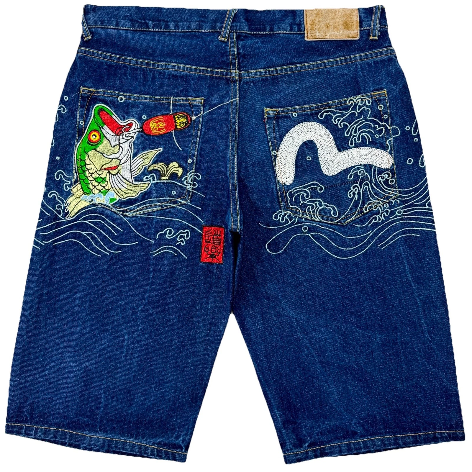VTG Evisu Heifetgens Koi Fish Denim Shorts Mens 36 Baggy Y2K Japanese Streetwear