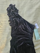 DJ-Jaz Black Velvet One-Shoulder Ruffle Evening Gown
