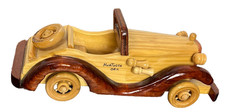 Vintage Wood Car Folk Art Classic Model 20s Roadster Rolling Wheels Man Cave Bar