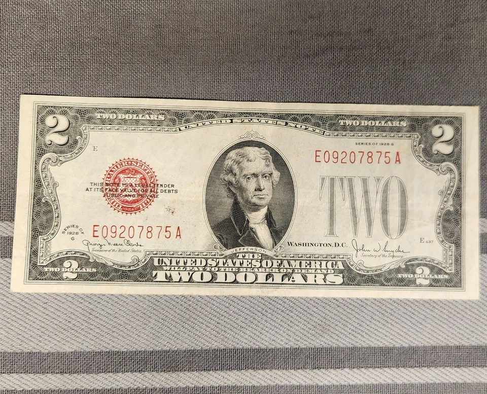 1928-G $2 Legal Tender Note – Red Seal – Clarke/Snyder – Lightly Circulated - Image 3 of 4