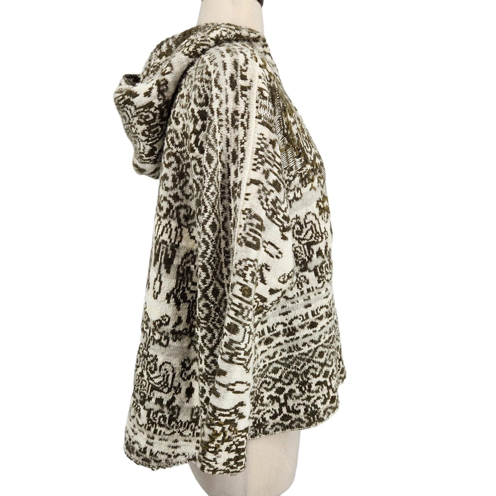 OFF WHITE Free People Raggy Felpa con Cappuccio Maglia Maglione Oversize Small