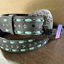 NWT Women s Western Belt Leather Tooled Tourquise Belt Sz L