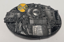 Vintage C  J Belt Buckle Pewter Enamel Railroad Train Engine 1986 CJ1050